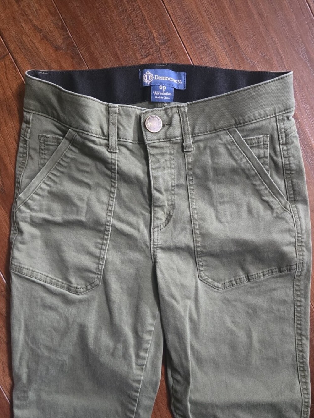 Democracy Ab Solution Womens Olive Utility Chino Pants 6 Petite - Picture 3 of 6
